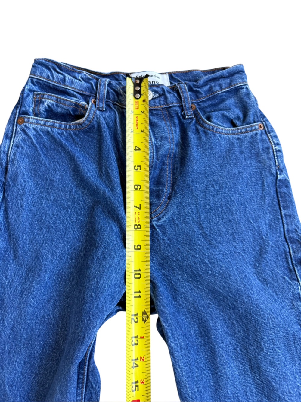 Reformation Cynthia High Rise Straight Jeans Sz 24 Blue Button No stretch Pants - Picture 8 of 15
